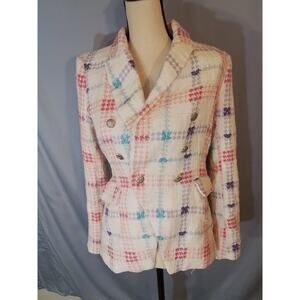 Maison d'Amelie white tweed jacket, plaid